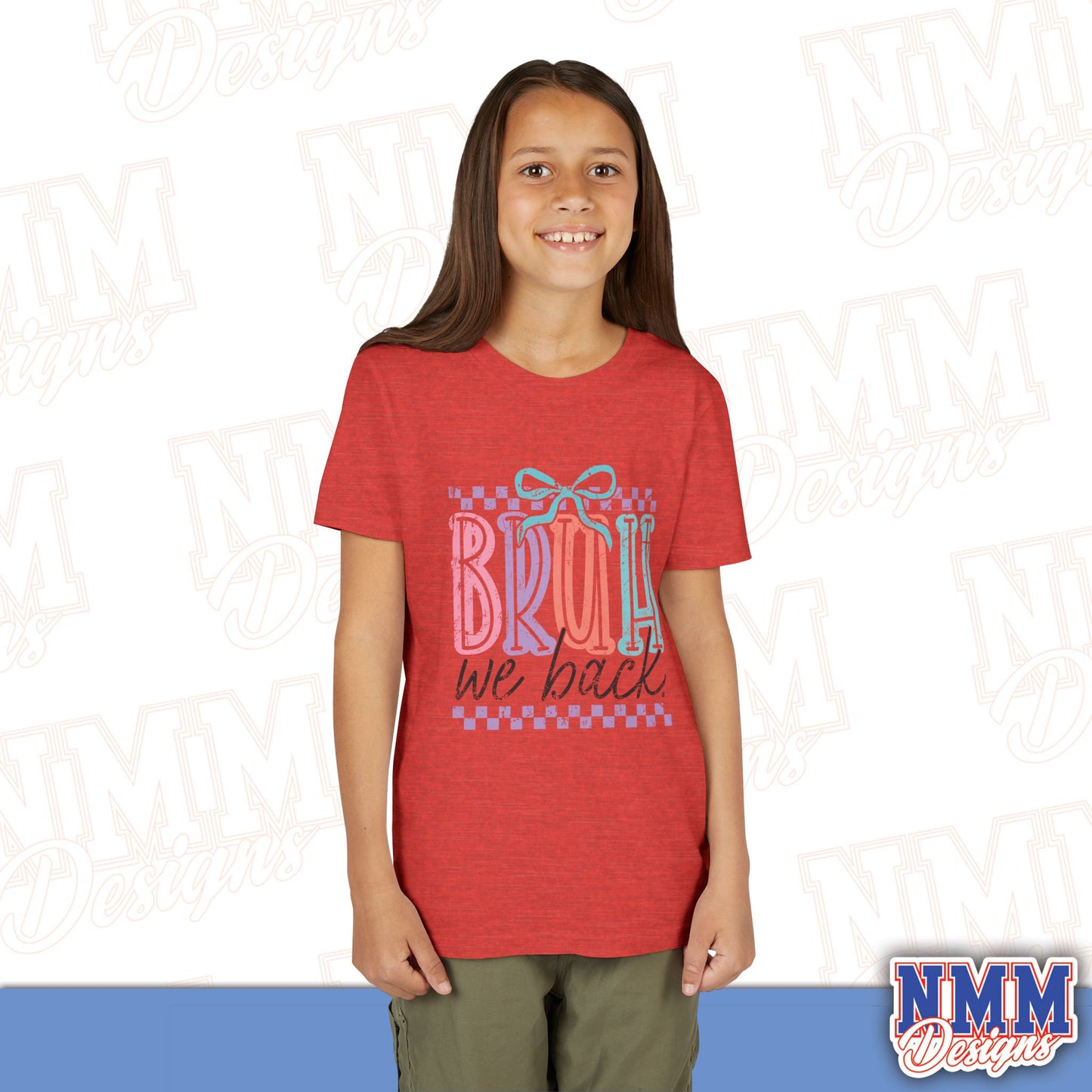 Colorful Youth Short Sleeve Tee - 'Bruh We Back' Fun Graphic T-Shirt for Kids, Birthday Gift, Everyday Wear, Summer Vibes, Trendy Apparel