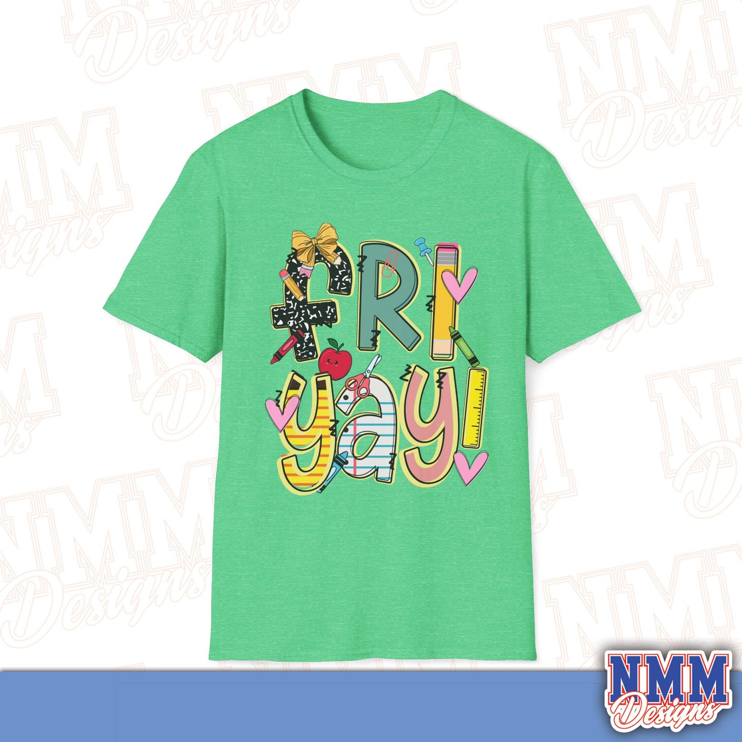 FRI-YAY Unisex Softstyle T-Shirt, Fun Graphic Tee, Weekend Vibe Shirt, Gift for Friends, Casual Wear, Celebration Outfit