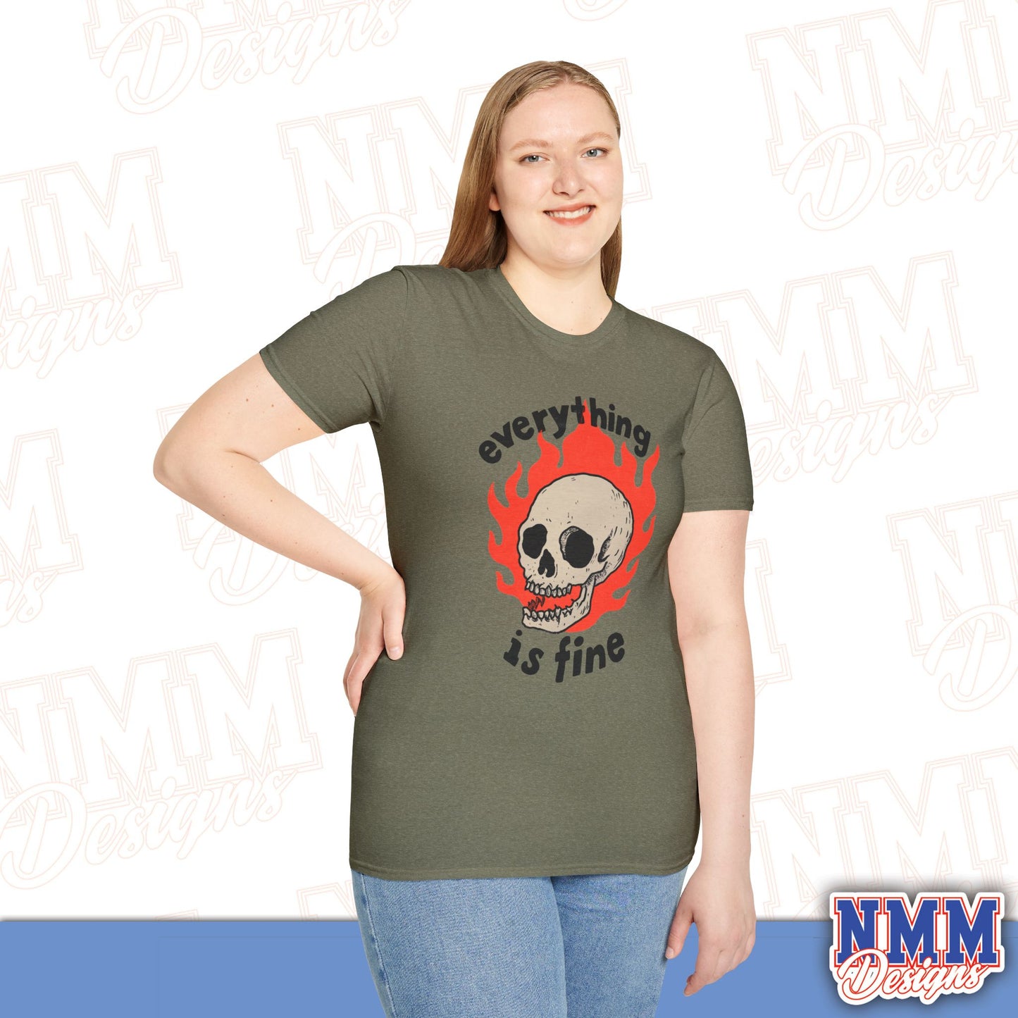 Everything is Fine Skull T-Shirt, Unisex Softstyle Tee, Casual Everyday Shirt, Gift for Skulls Lovers, Alternative Fashion Top