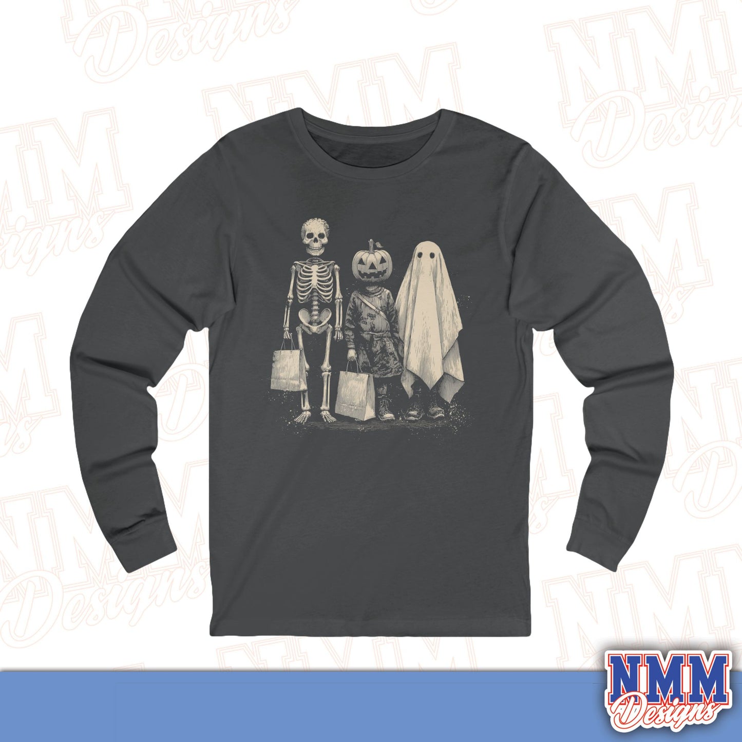 Halloween Graphic Long Sleeve Tee | Spooky Unisex Top, Fall Fashion, Costume, Halloween Party Shirt, Trendy Ghost Design