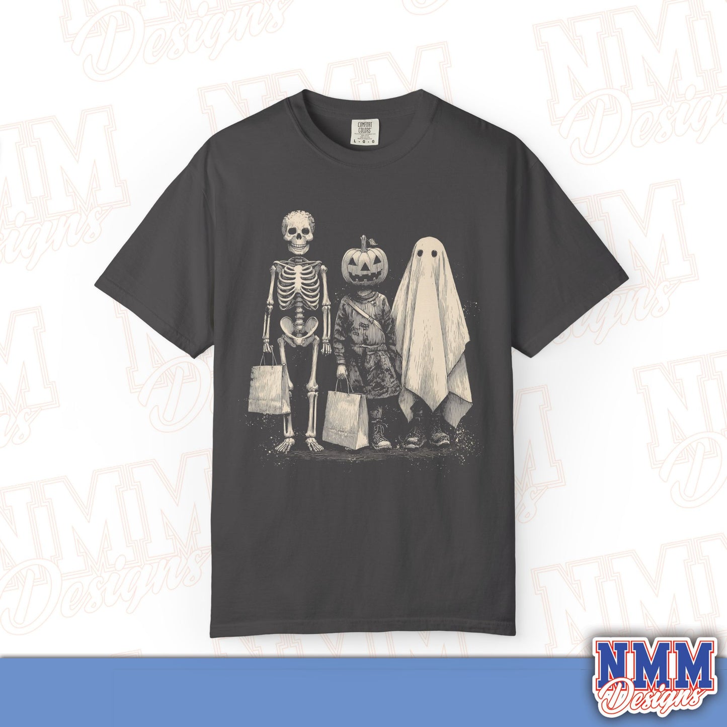 Halloween Skeleton & Ghost T-Shirt - Unisex Garment-Dyed Tee for Spooky Seasonal Celebrations, Fall Festivities, Halloween Parties, [...]
