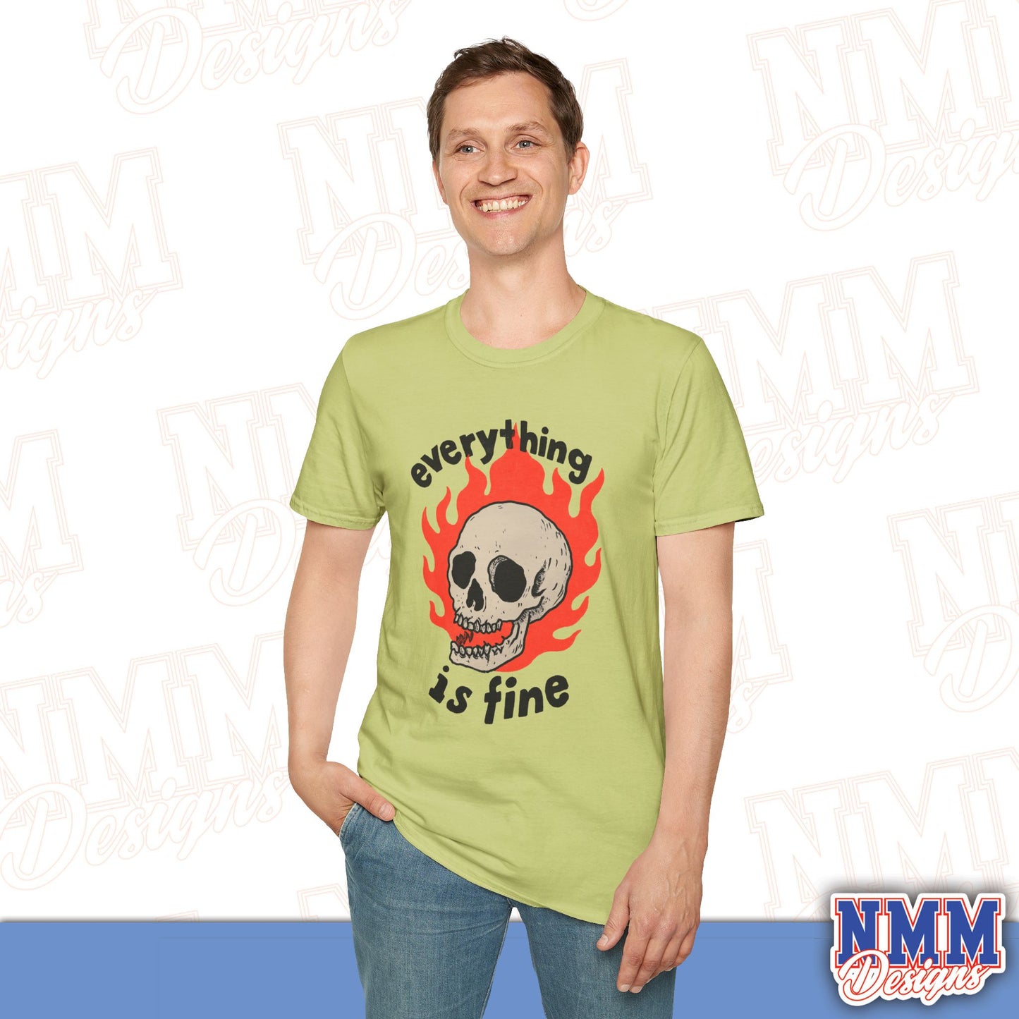 Everything is Fine Skull T-Shirt, Unisex Softstyle Tee, Casual Everyday Shirt, Gift for Skulls Lovers, Alternative Fashion Top