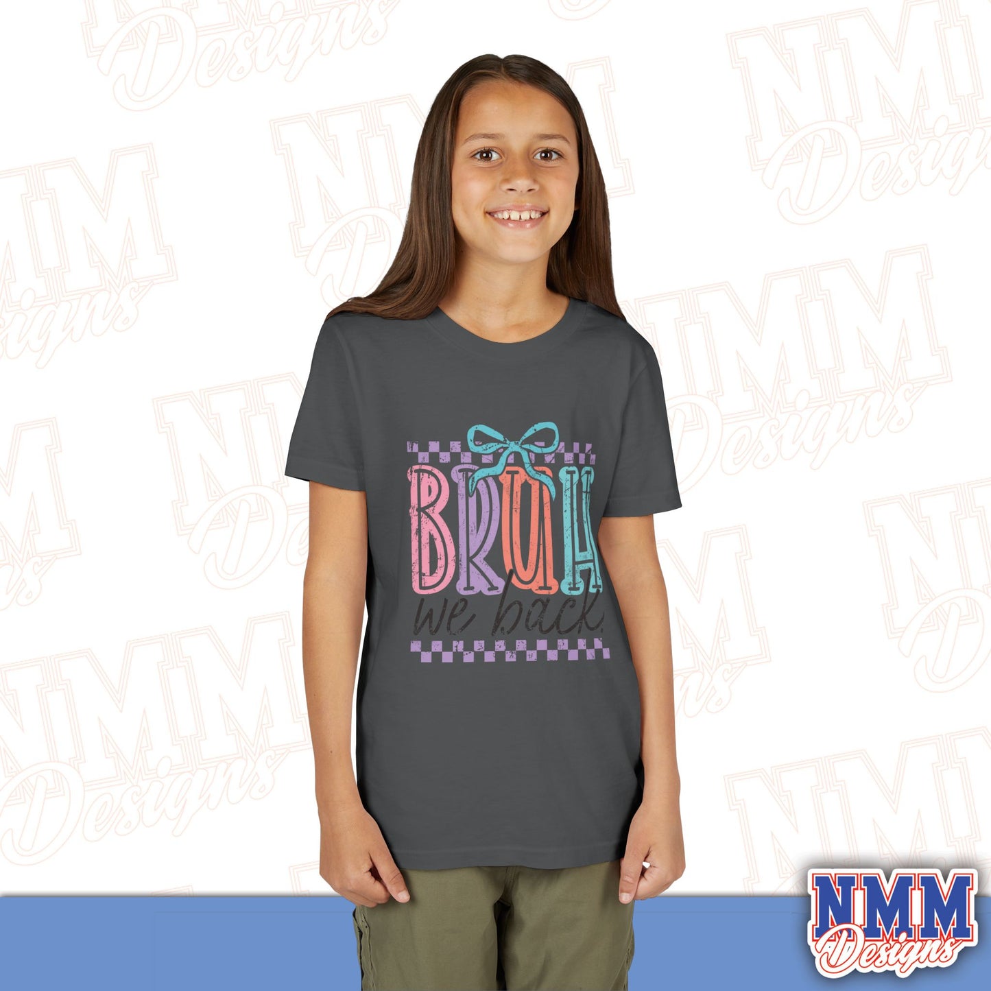 Colorful Youth Short Sleeve Tee - 'Bruh We Back' Fun Graphic T-Shirt for Kids, Birthday Gift, Everyday Wear, Summer Vibes, Trendy Apparel