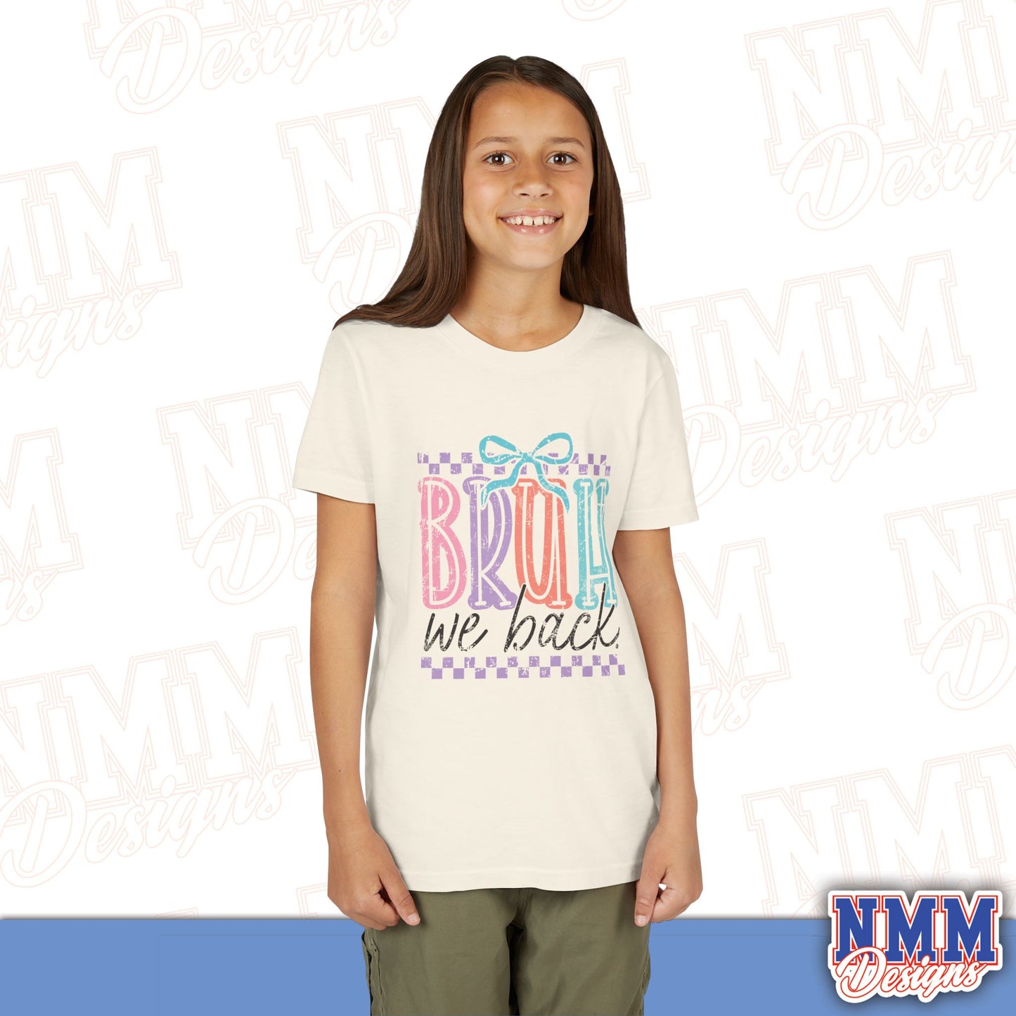 Colorful Youth Short Sleeve Tee - 'Bruh We Back' Fun Graphic T-Shirt for Kids, Birthday Gift, Everyday Wear, Summer Vibes, Trendy Apparel