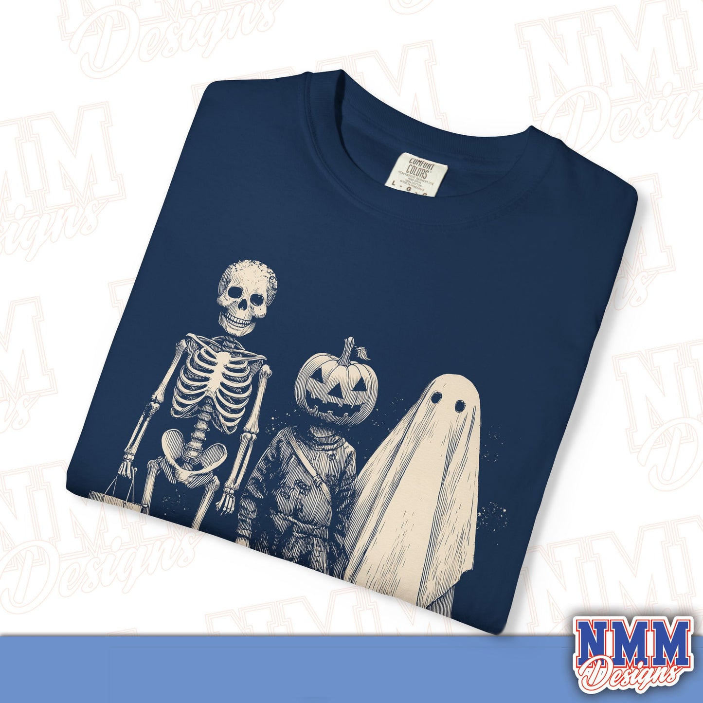 Halloween Skeleton & Ghost T-Shirt - Unisex Garment-Dyed Tee for Spooky Seasonal Celebrations, Fall Festivities, Halloween Parties, [...]