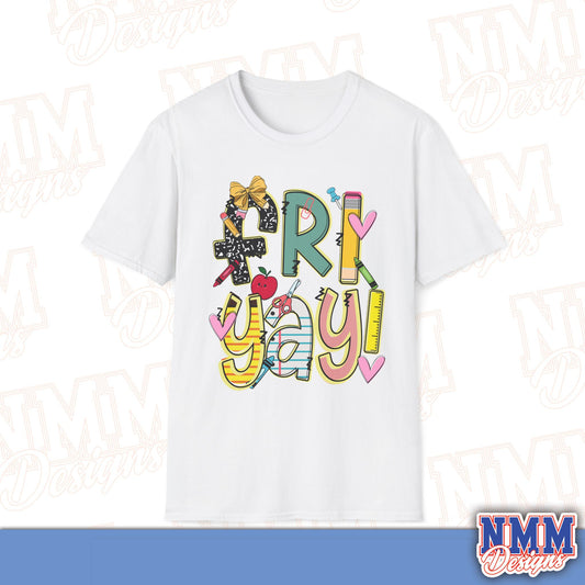 FRI-YAY Unisex Softstyle T-Shirt, Fun Graphic Tee, Weekend Vibe Shirt, Gift for Friends, Casual Wear, Celebration Outfit