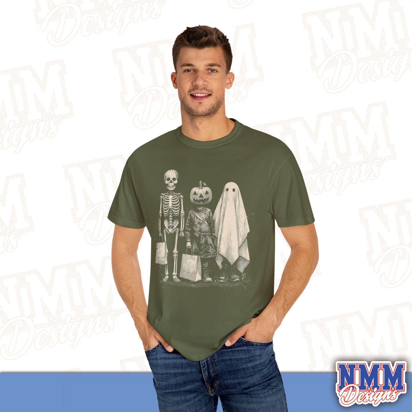 Halloween Skeleton & Ghost T-Shirt - Unisex Garment-Dyed Tee for Spooky Seasonal Celebrations, Fall Festivities, Halloween Parties, [...]