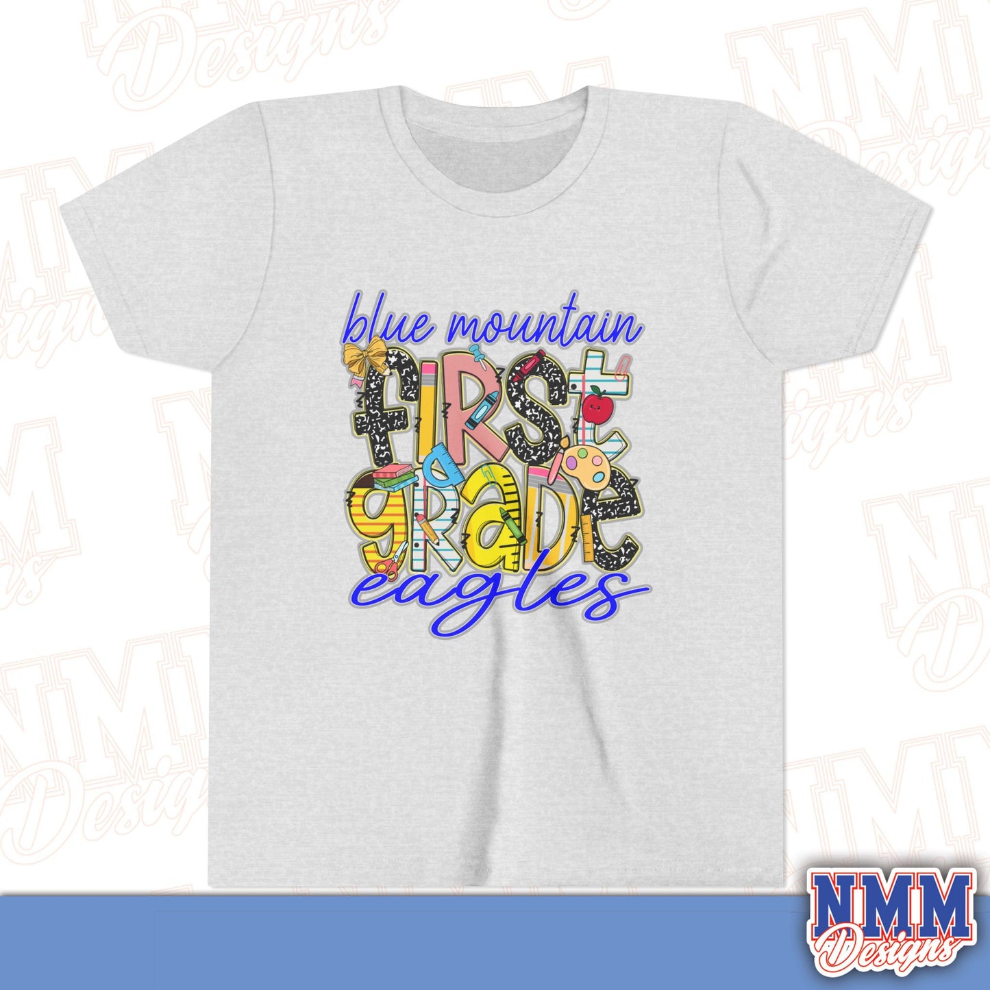 Blue Mountain Eagles First Grade Youth Shirt, Kids Sportswear, School Spirit Apparel, Back to School