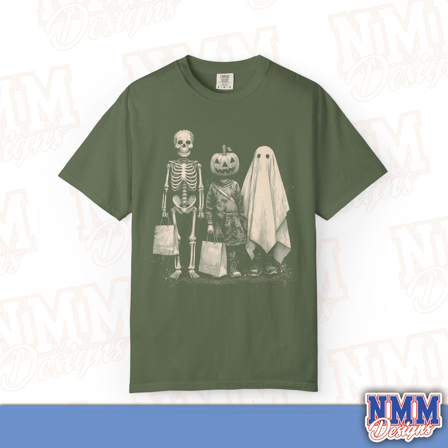 Halloween Skeleton & Ghost T-Shirt - Unisex Garment-Dyed Tee for Spooky Seasonal Celebrations, Fall Festivities, Halloween Parties, [...]