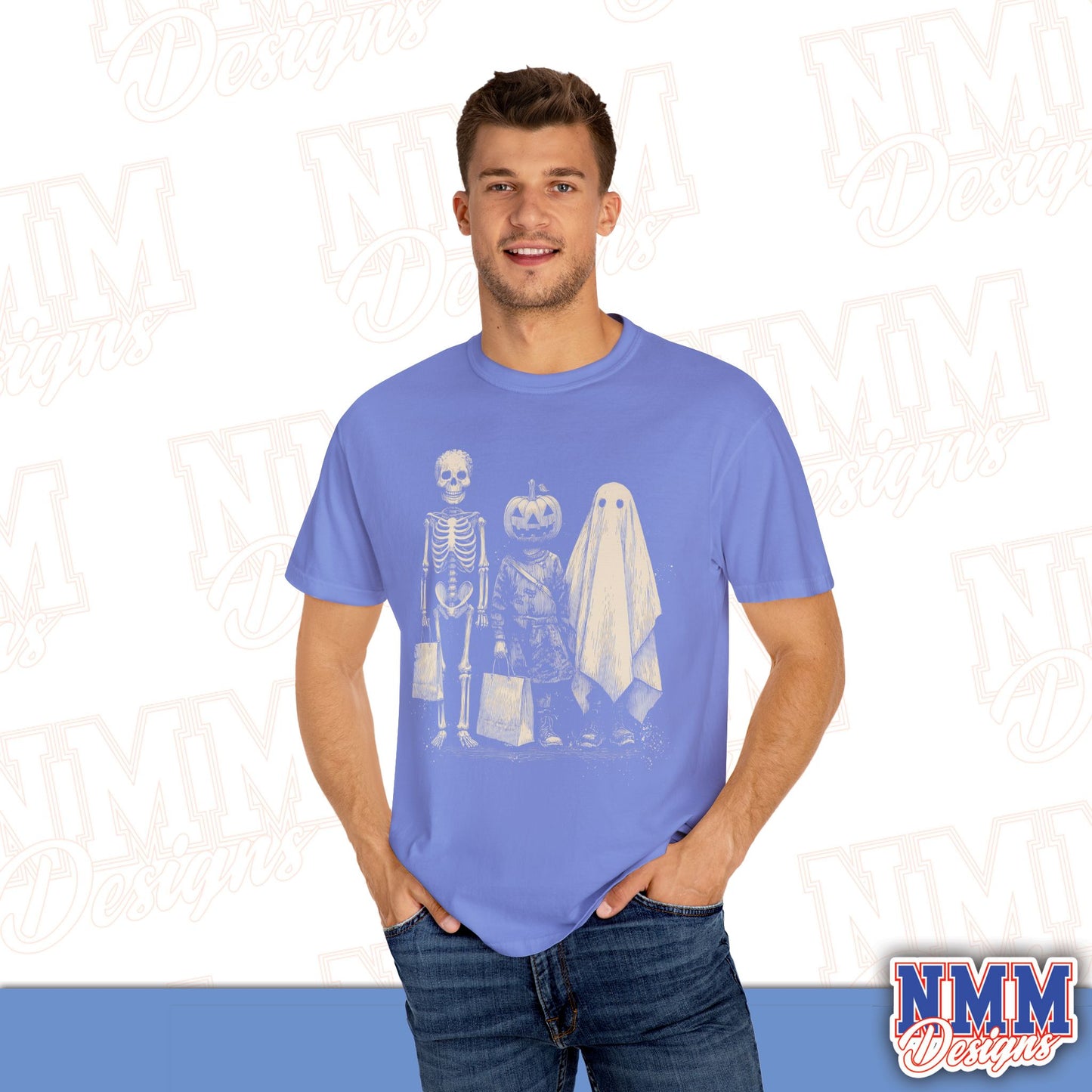 Halloween Skeleton & Ghost T-Shirt - Unisex Garment-Dyed Tee for Spooky Seasonal Celebrations, Fall Festivities, Halloween Parties, [...]