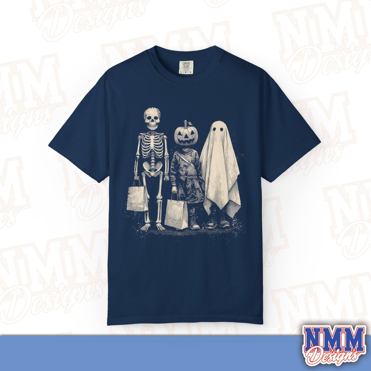 Halloween Skeleton & Ghost T-Shirt - Unisex Garment-Dyed Tee for Spooky Seasonal Celebrations, Fall Festivities, Halloween Parties, [...]