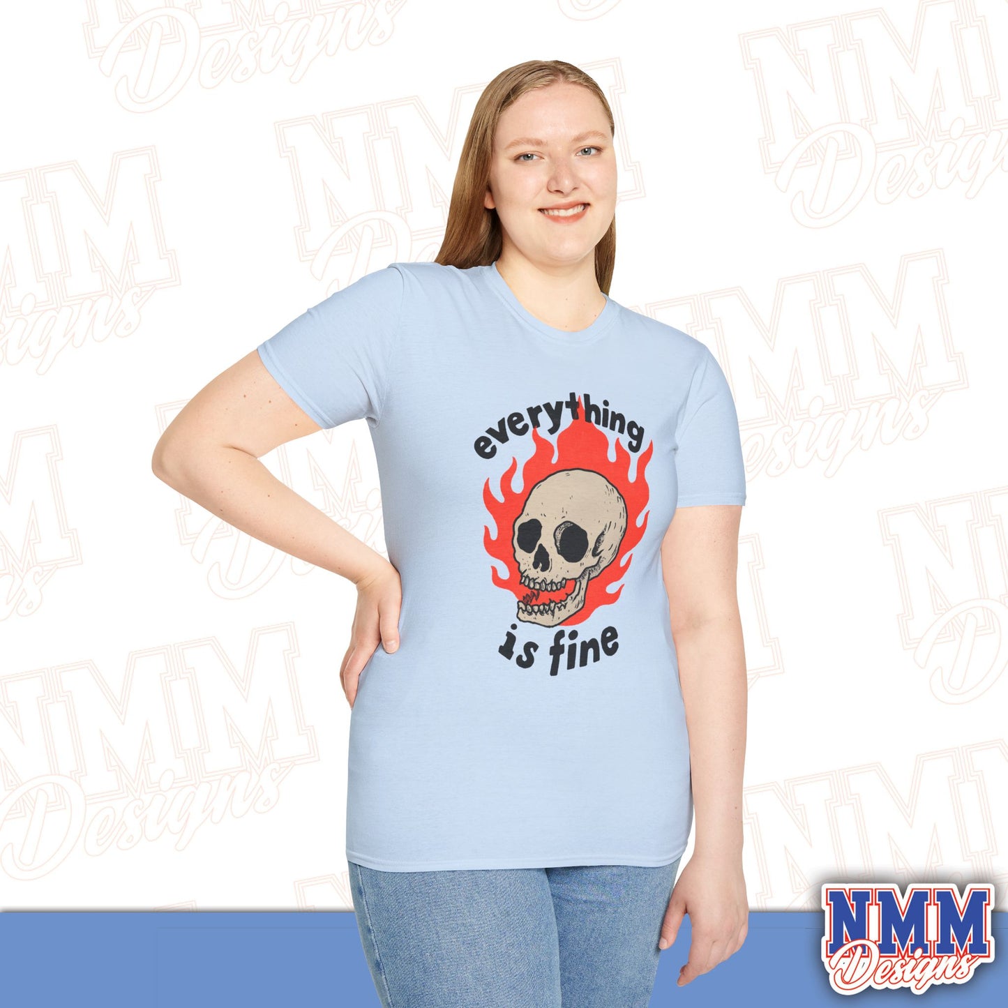 Everything is Fine Skull T-Shirt, Unisex Softstyle Tee, Casual Everyday Shirt, Gift for Skulls Lovers, Alternative Fashion Top