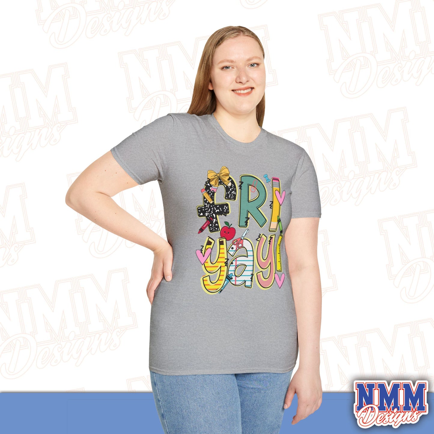FRI-YAY Unisex Softstyle T-Shirt, Fun Graphic Tee, Weekend Vibe Shirt, Gift for Friends, Casual Wear, Celebration Outfit