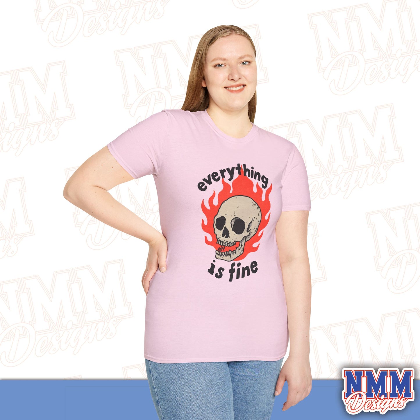 Everything is Fine Skull T-Shirt, Unisex Softstyle Tee, Casual Everyday Shirt, Gift for Skulls Lovers, Alternative Fashion Top