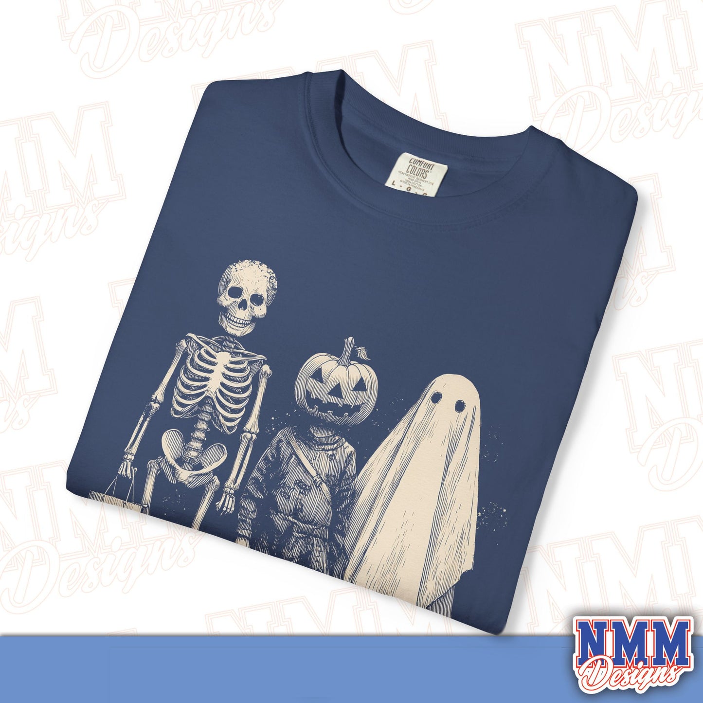 Halloween Skeleton & Ghost T-Shirt - Unisex Garment-Dyed Tee for Spooky Seasonal Celebrations, Fall Festivities, Halloween Parties, [...]