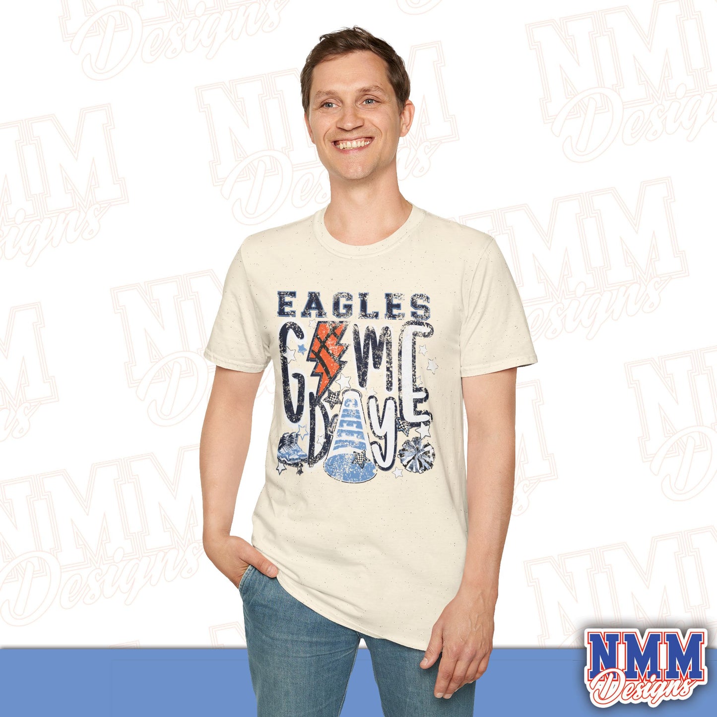 Eagles Game Day T‑Shirt — Vintage Lightning & Football Helmet Fan Tee
