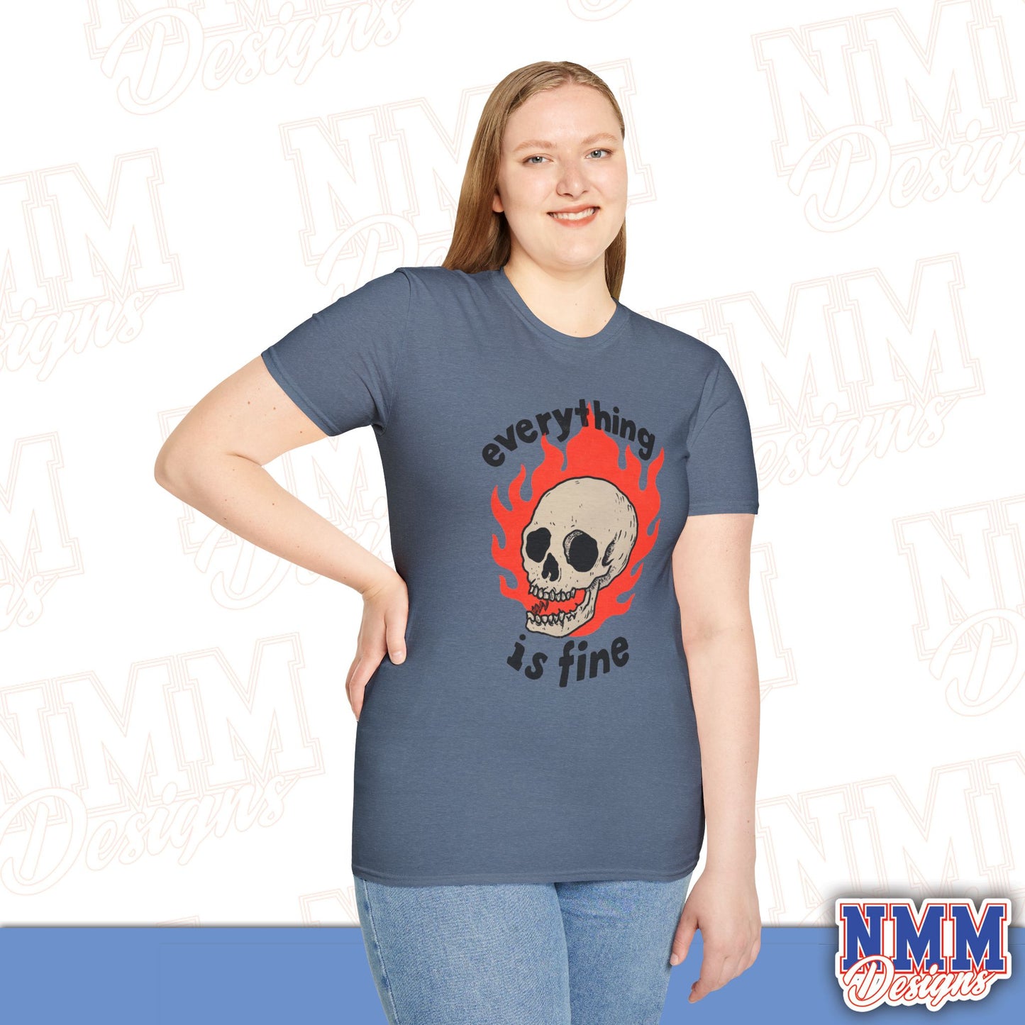 Everything is Fine Skull T-Shirt, Unisex Softstyle Tee, Casual Everyday Shirt, Gift for Skulls Lovers, Alternative Fashion Top