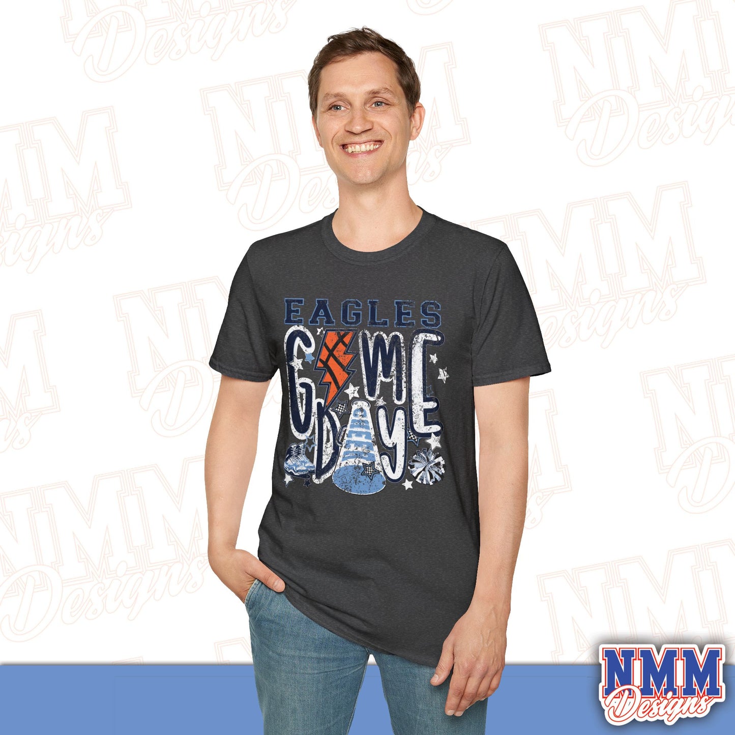 Eagles Game Day T‑Shirt — Vintage Lightning & Football Helmet Fan Tee