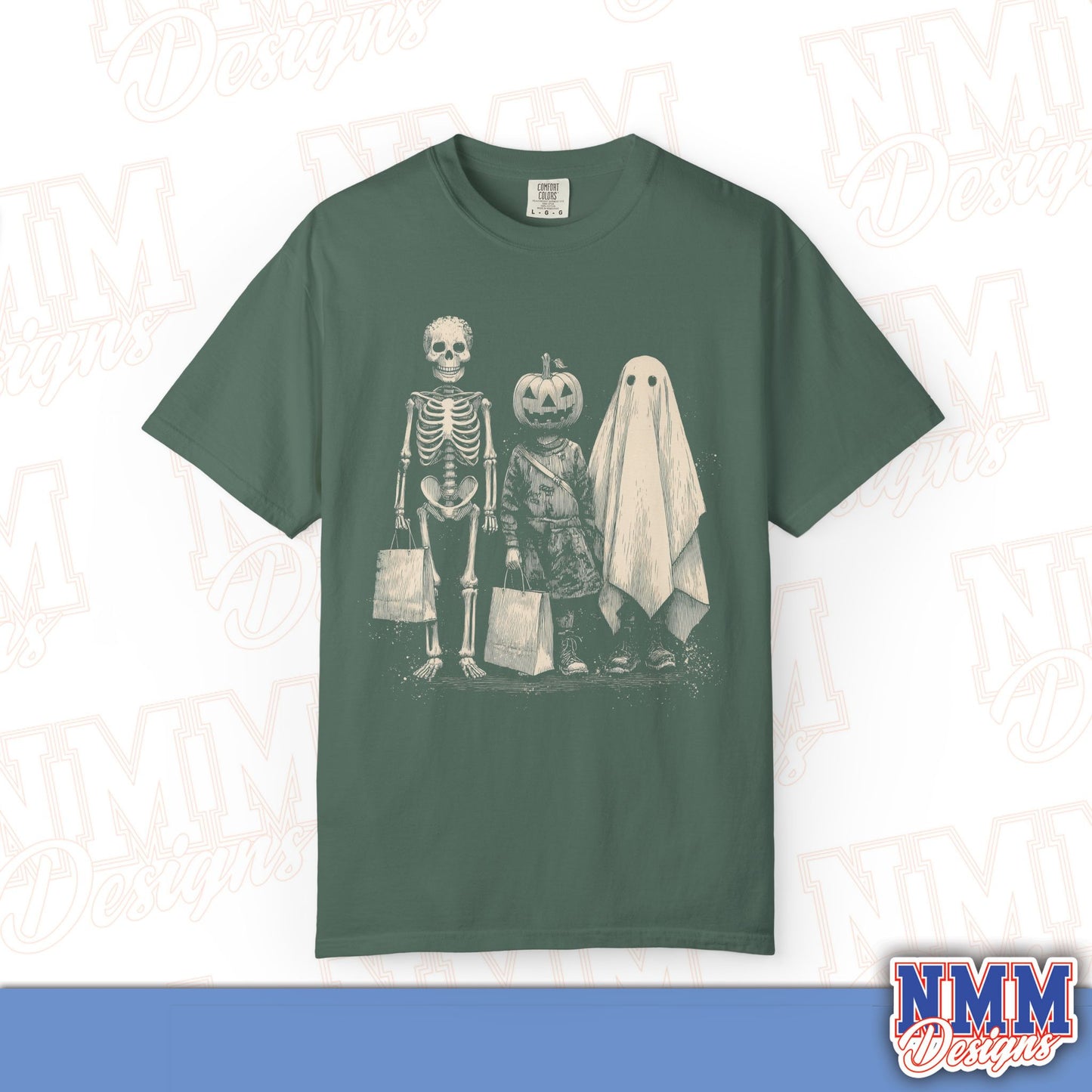Halloween Skeleton & Ghost T-Shirt - Unisex Garment-Dyed Tee for Spooky Seasonal Celebrations, Fall Festivities, Halloween Parties, [...]