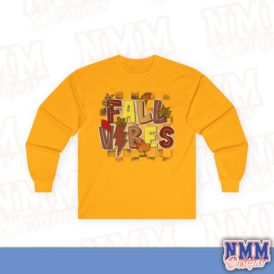 Fall Vibes Long Sleeve Tee, Cozy Autumn Shirt, Perfect for Thanksgiving, Seasonal Fashion, Gift for Fall Lovers, Unisex Cotton Top
