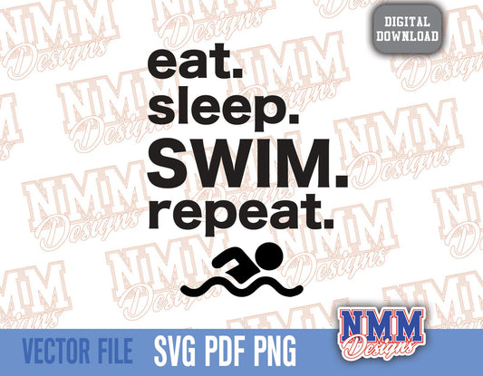Swim Sports SVG Team Shirt File School Sports Studio3 Vinyl Digital Cut File for Cricut Silhouette Diving Swimming Eat sleep SWIM repeat.