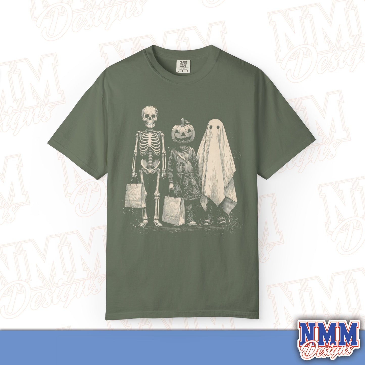 Halloween Skeleton & Ghost T-Shirt - Unisex Garment-Dyed Tee for Spooky Seasonal Celebrations, Fall Festivities, Halloween Parties, [...]