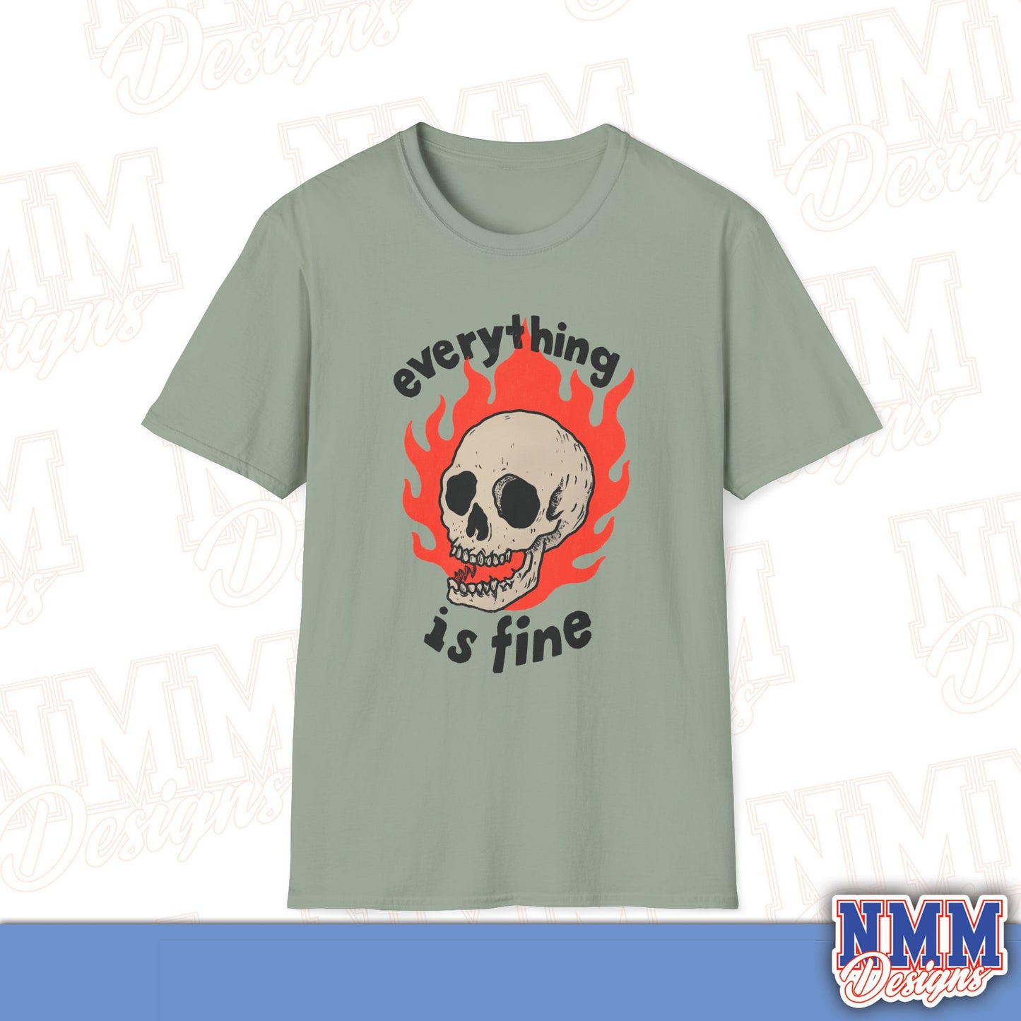Everything is Fine Skull T-Shirt, Unisex Softstyle Tee, Casual Everyday Shirt, Gift for Skulls Lovers, Alternative Fashion Top