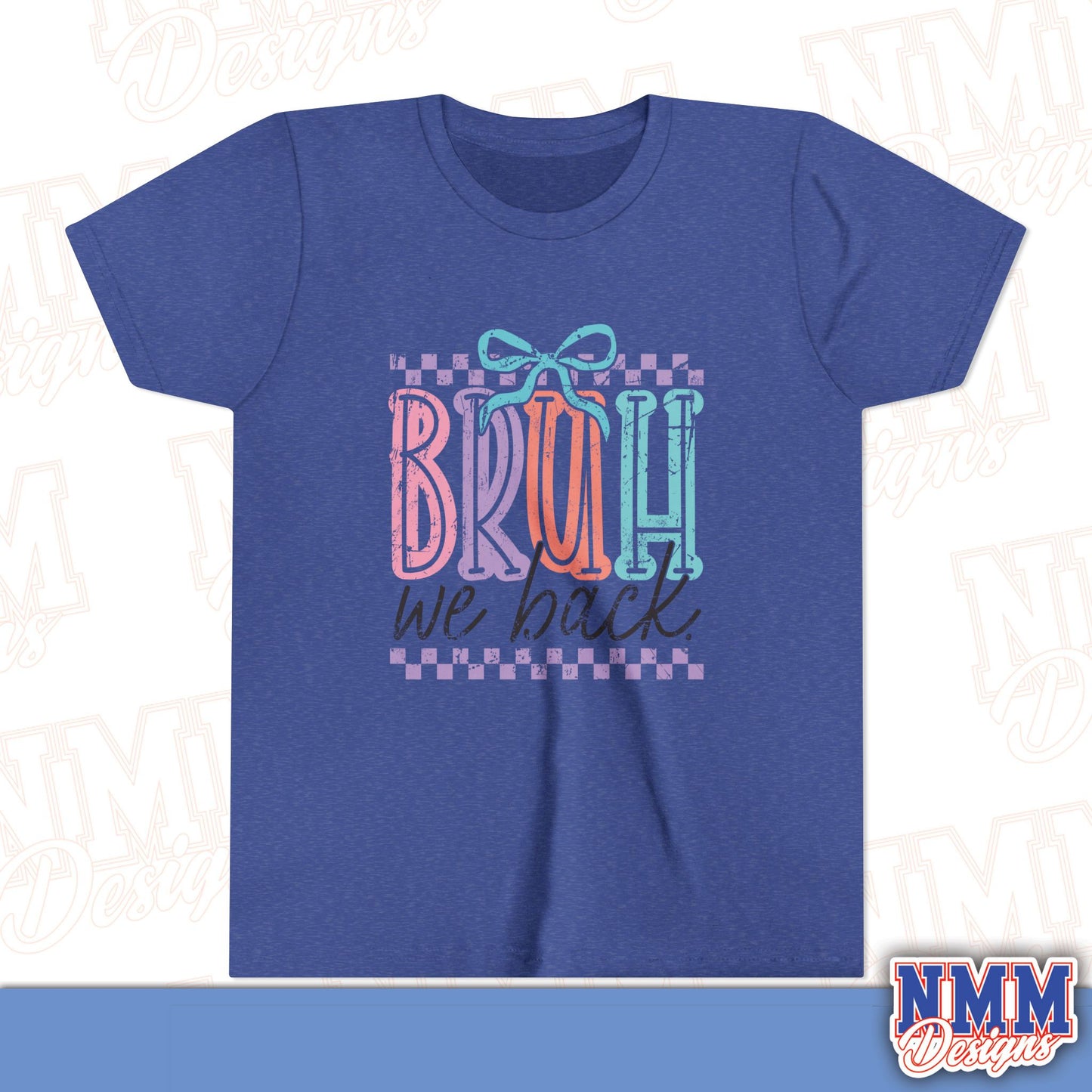 Colorful Youth Short Sleeve Tee - 'Bruh We Back' Fun Graphic T-Shirt for Kids, Birthday Gift, Everyday Wear, Summer Vibes, Trendy Apparel
