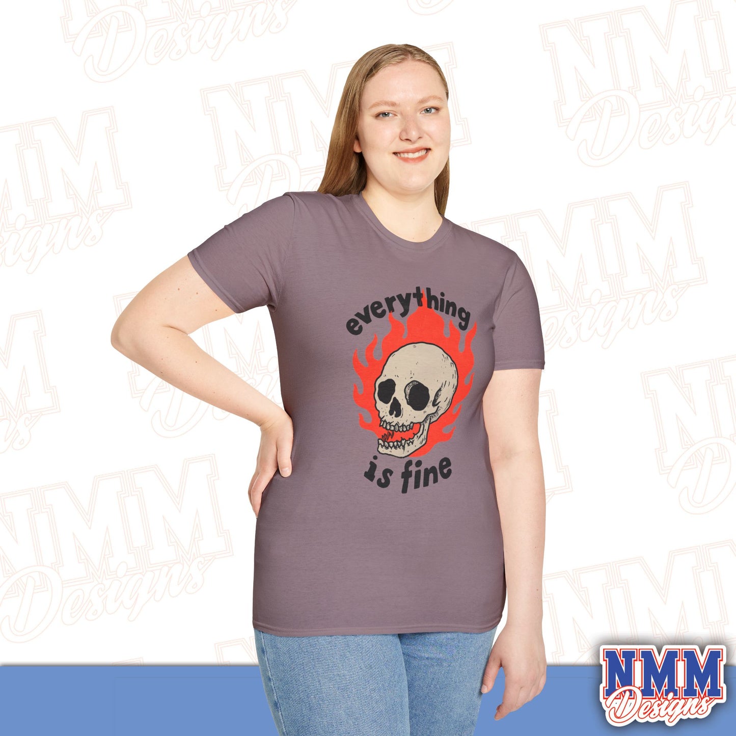 Everything is Fine Skull T-Shirt, Unisex Softstyle Tee, Casual Everyday Shirt, Gift for Skulls Lovers, Alternative Fashion Top