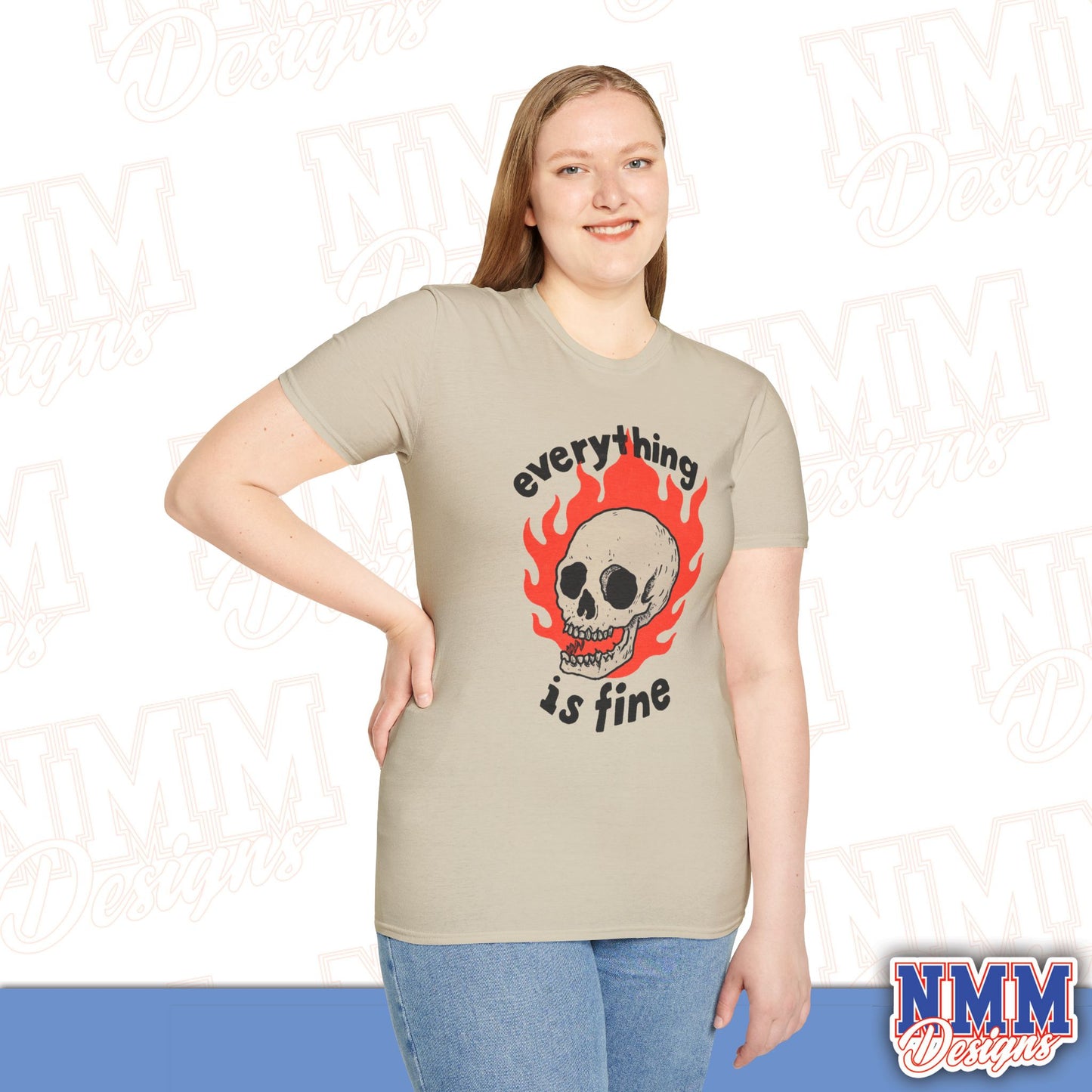 Everything is Fine Skull T-Shirt, Unisex Softstyle Tee, Casual Everyday Shirt, Gift for Skulls Lovers, Alternative Fashion Top