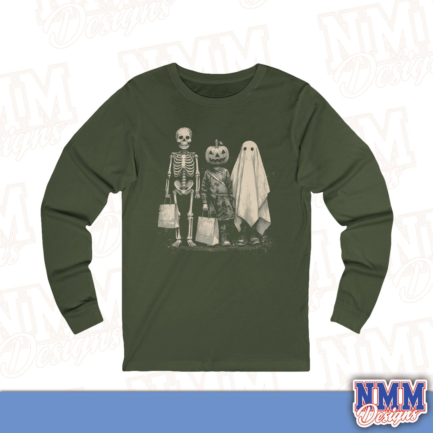 Halloween Graphic Long Sleeve Tee | Spooky Unisex Top, Fall Fashion, Costume, Halloween Party Shirt, Trendy Ghost Design