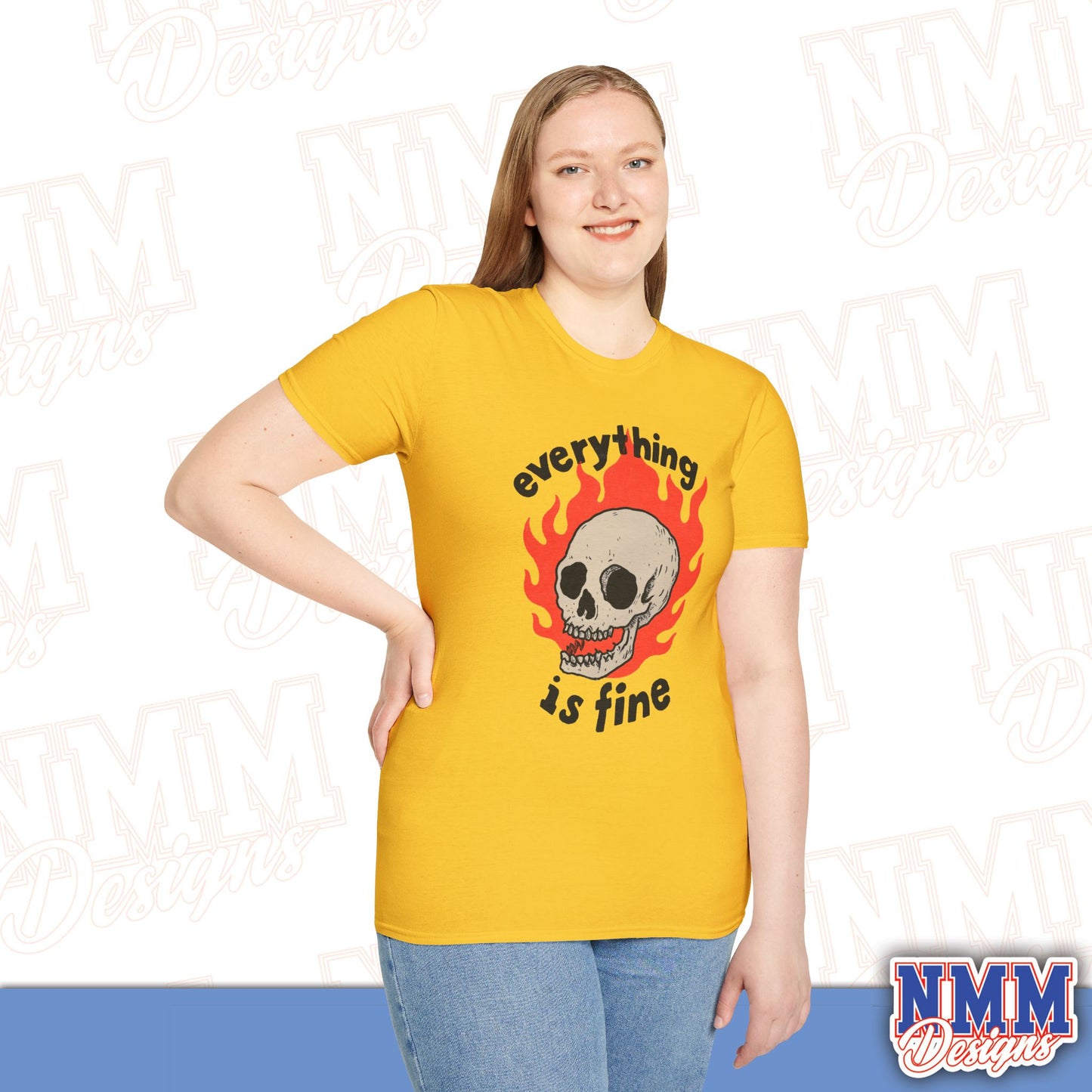 Everything is Fine Skull T-Shirt, Unisex Softstyle Tee, Casual Everyday Shirt, Gift for Skulls Lovers, Alternative Fashion Top