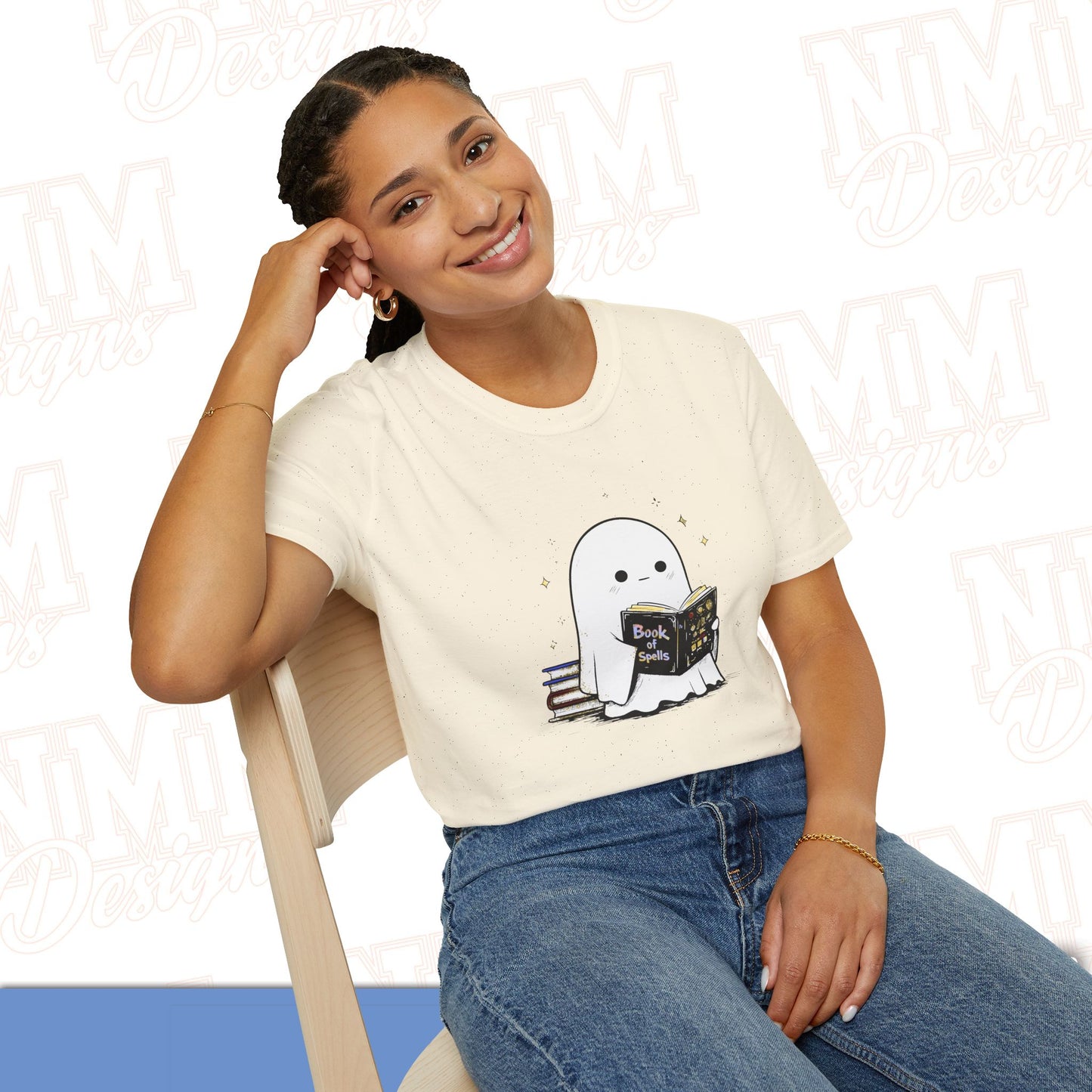 Ghost T-Shirt - Cute Ghost Reading a Book of Spells