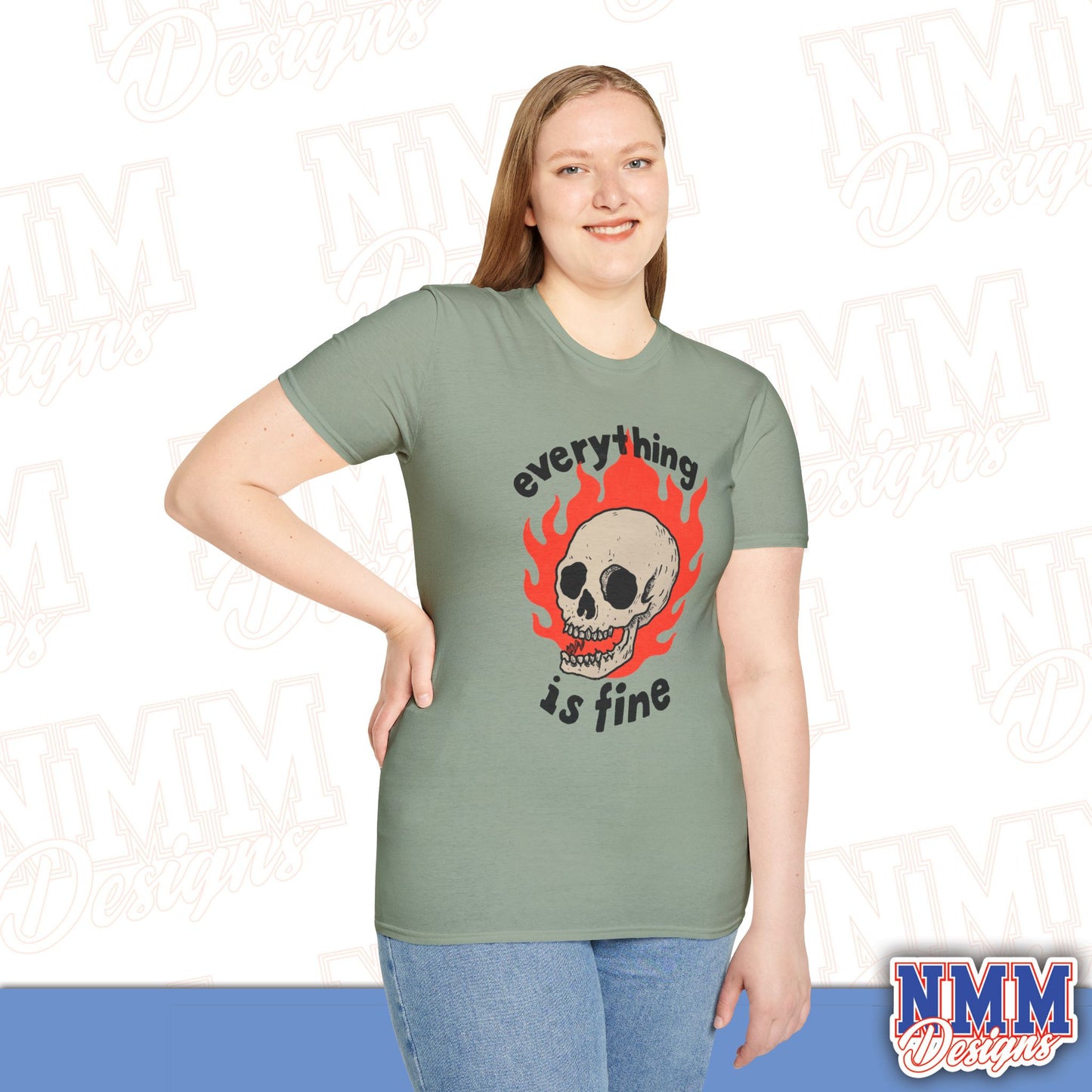 Everything is Fine Skull T-Shirt, Unisex Softstyle Tee, Casual Everyday Shirt, Gift for Skulls Lovers, Alternative Fashion Top