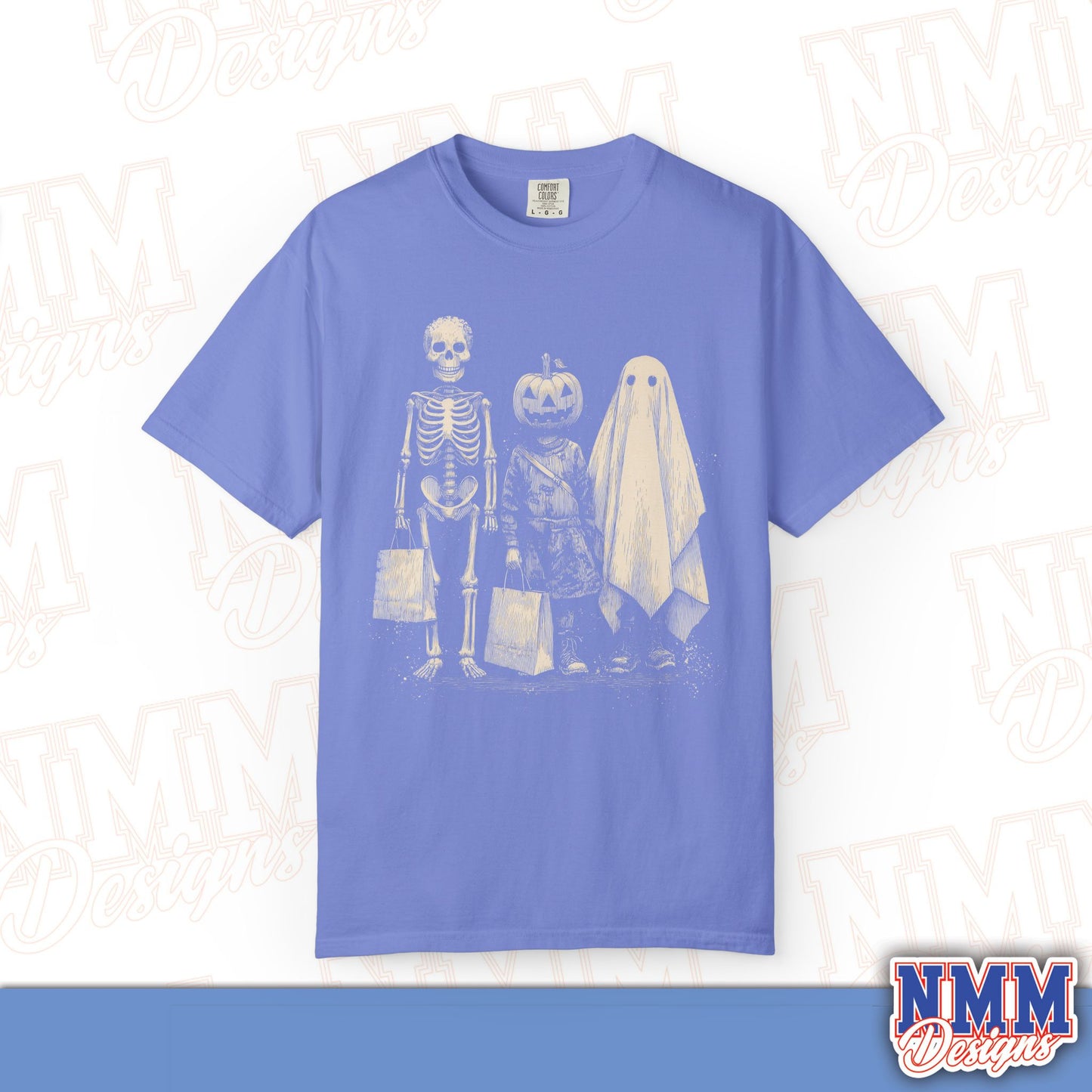 Halloween Skeleton & Ghost T-Shirt - Unisex Garment-Dyed Tee for Spooky Seasonal Celebrations, Fall Festivities, Halloween Parties, [...]