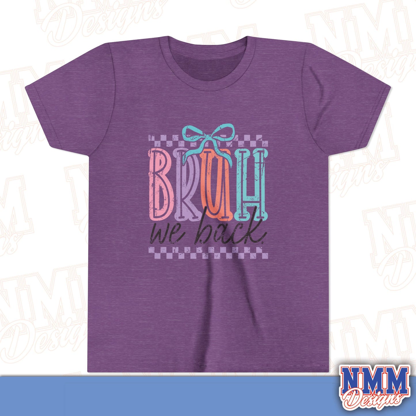 Colorful Youth Short Sleeve Tee - 'Bruh We Back' Fun Graphic T-Shirt for Kids, Birthday Gift, Everyday Wear, Summer Vibes, Trendy Apparel