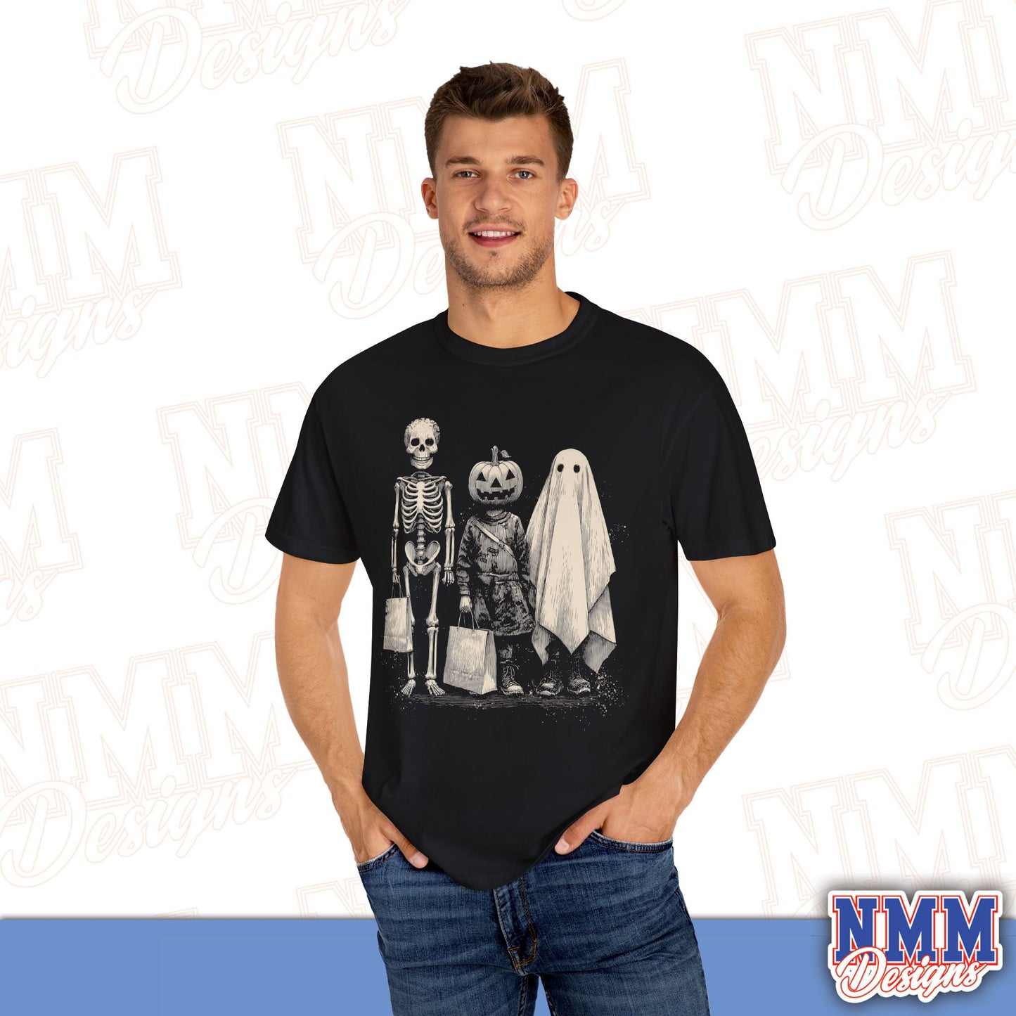 Halloween Skeleton & Ghost T-Shirt - Unisex Garment-Dyed Tee for Spooky Seasonal Celebrations, Fall Festivities, Halloween Parties, [...]